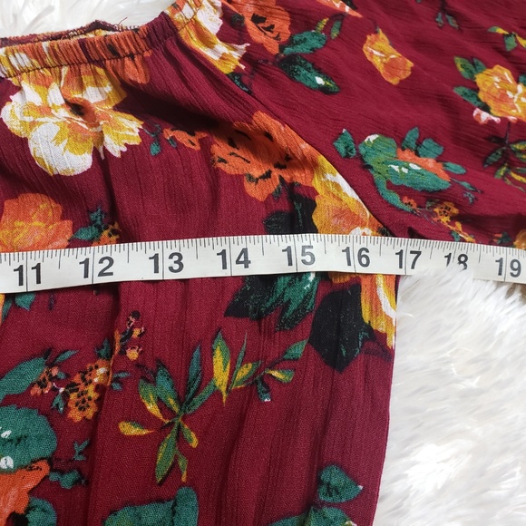Boho Floral Romper Maroon Size Small D12 - Picture 2 of 4